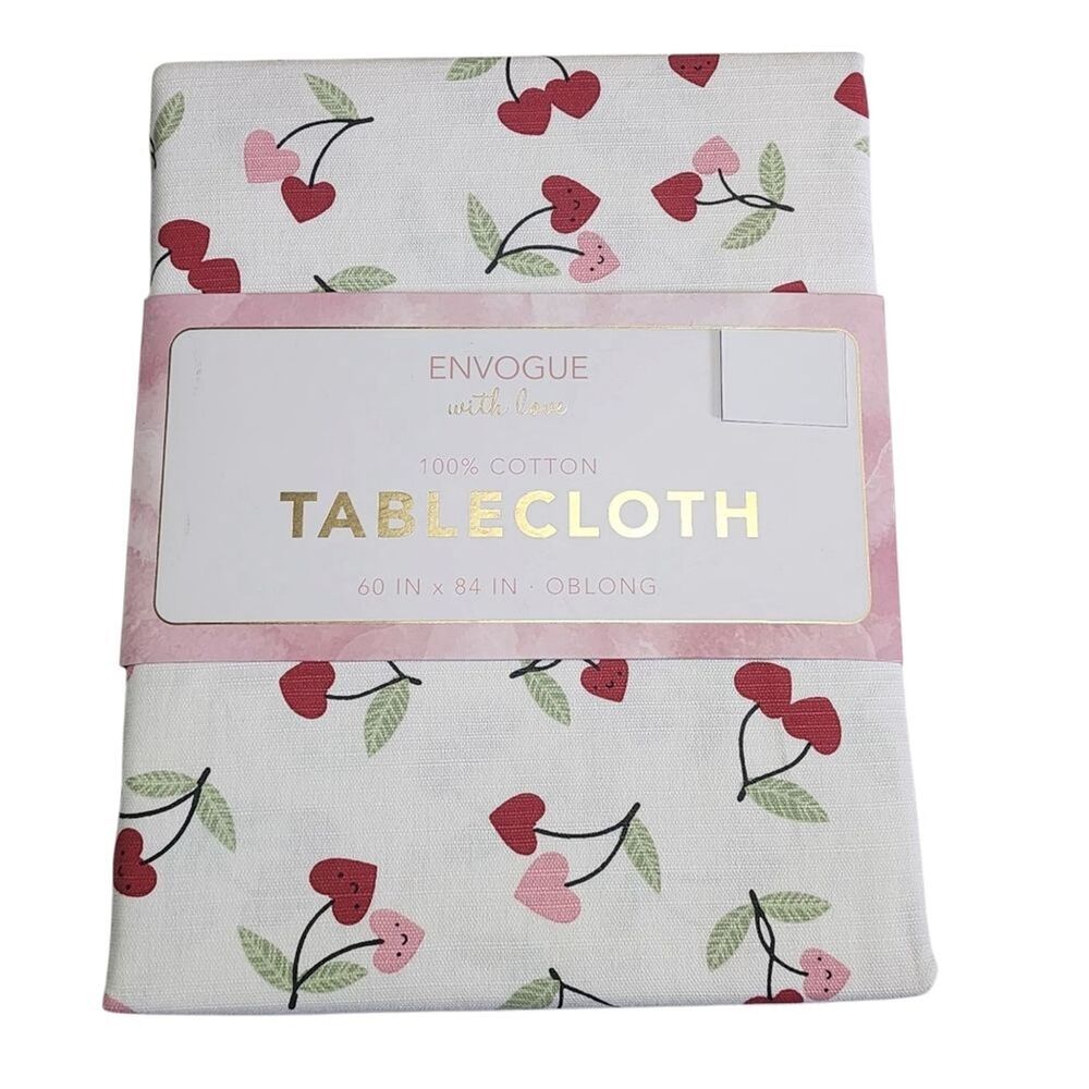 Envogue Shabby Chic Hearts And Cherries Design Cotton Tablecloth 60x84in Oblong